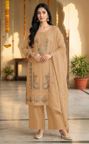 Beige Chiffon Embroidered Salwar Suit with Chiffon Dupatta