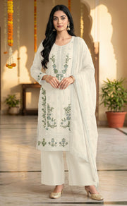 Off White Chiffon Embroidered Salwar Suit with Chiffon Dupatta