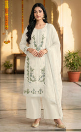 Off White Chiffon Embroidered Salwar Suit with Chiffon Dupatta