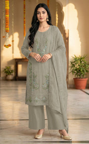 Grey Chiffon Embroidered Salwar Suit with Chiffon Dupatta