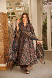 Women's Black Abstract Printed Anarkali Kurta Set with Dupatta | Stylish Ethnic Wear