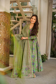 Women's Green Floral Printed Anarkali Kurta Set with Dupatta | Traditional Ethnic Wear