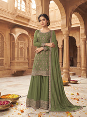 Lavender Chinon Embroidered Palazzo Suit Set with Dupatta