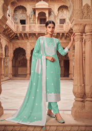 Sky Blue Organza Designer Suit with Dupatta