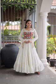 White Kutchi Patch Work Ethnic Gown