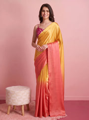 Premium Orange Satin Draped Designer Saree