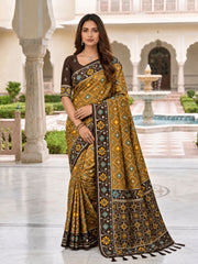 Brown Patola Silk Woven Meenakari Jacquard Saree
