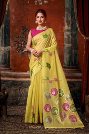 Yellow Khadi Cotton Saree