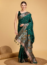 Zari Designer Saree in Green Color