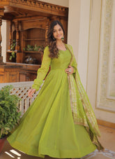 Prepossessing Looking Gown In Green Colour