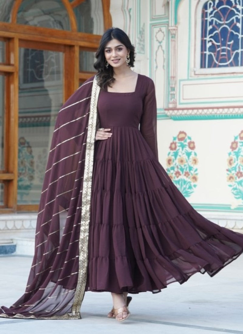 coffee brown color combination dress Brown and Beige Coffee In Gown by Nikunj Sharma for rent online