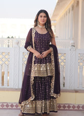 Salwar Suit With Thread and Sequence Work in Wine