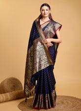Bright Saree of Soft Silk in Navy Blue