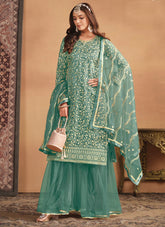 Heavy Designer Salwar Suit in Sea Green Colour