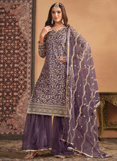 Sequence Embroidered Salwar Suit in Violet