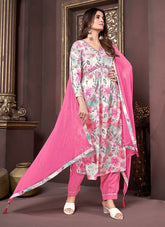 Rayon Salwar Suit in Off White-Pink Colour