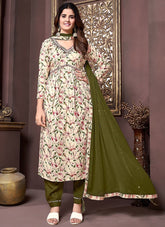 Beauteous Looking Salwar Suit in Off White-Mehendi