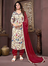 Cute Looking Salwar Suit in Off White-Maroon