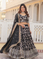 Viscose Jacquard Lehenga Choli in Black