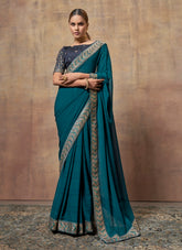 Characteristic Looking Saree in Teal