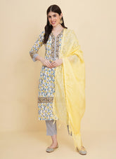 Light Salwar Suit in White-Yellow Colour