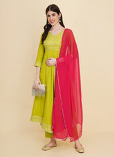 Walkover Salwar Suit in Lime Green Colour