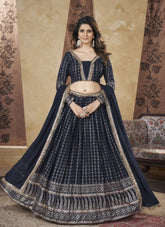 Sleek Looking Georgette Partywear Lehenga Choli in Navy Colour