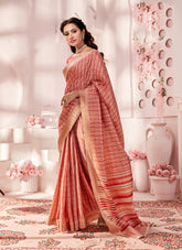 Fashionable Functional Wear Peach Colour Saree