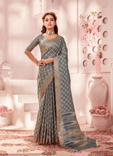 Swank Looking Handloom Silk Saree in Grey Colour