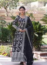 Form Looking Black Colour Gown in Viscose Jacquard