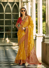 Proper Wedding Wear Saree in Yellow Colour