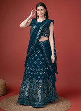 Classy Looking Functional Ready to Wear Lehenga Choli in Teal Colour