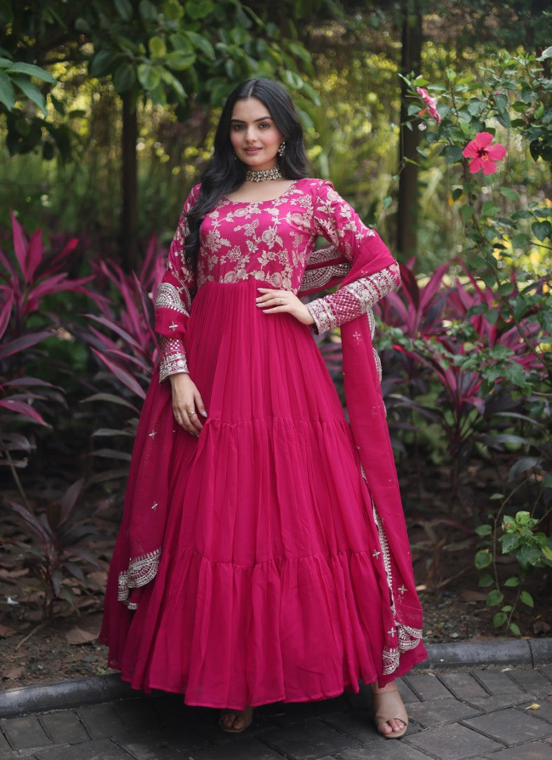 Beautiful Looking Partywear Long Gown in Pink Colour
