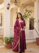 Freshly looking wedding wear gown in magenta colour