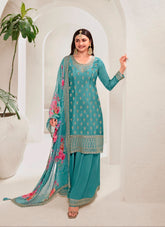Stylish looking sky blue colour salwar suit