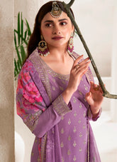 Purple colour salwar suit looking modern