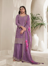 Purple colour salwar suit looking modern