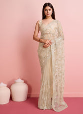 Soft net saree in beige colour