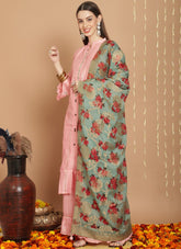 Tusser silk salwar suit in pink colour