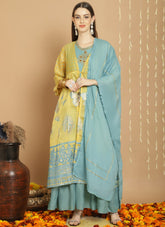Art silk salwar suit in mustard colour