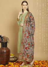 Hand spray print work salwar suit in pista colour