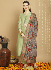 Hand spray print work salwar suit in pista colour