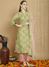 Singular looking salwar suit in green colour