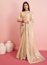 Embroidered functional wear saree in beige colour