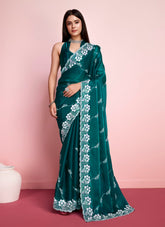 Rama colour partywear saree looking so attractive