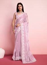 Pink colour partywear saree looking swank