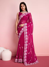 Pink colour saree looking trendy and fashionable