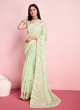 Organza saree in green colour