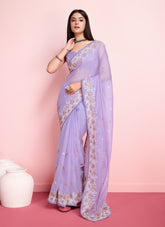 Heavy embroidered saree in violet colour