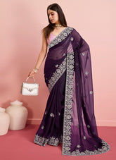 Georgette Purple Colour Saree Looking Freshly